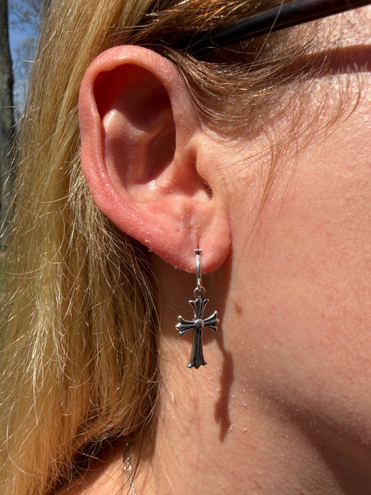 Hearts Chrome Star Earrings Huggie Hoops & Dangle Cross 925 Silver Oxidized