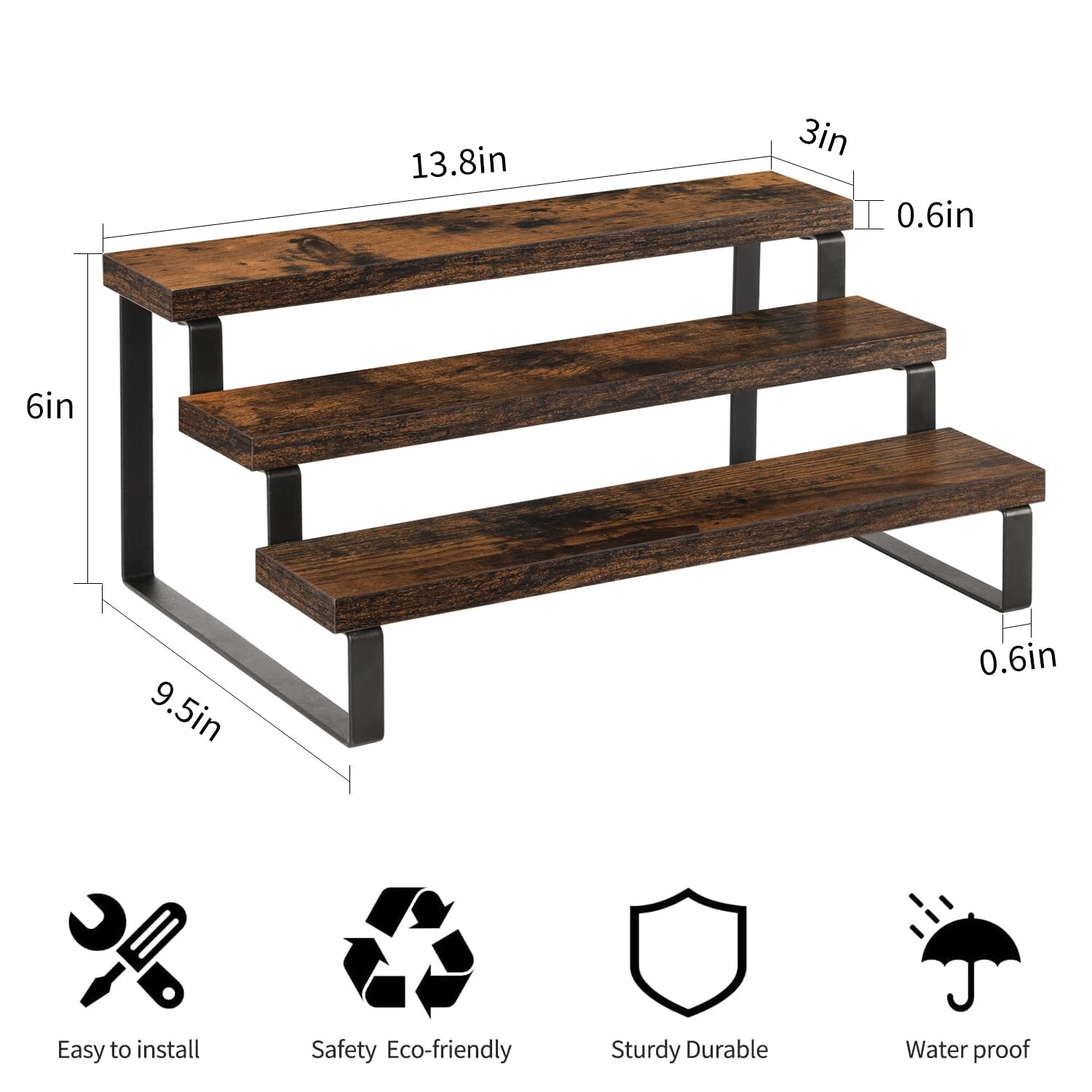 Wooden Display Riser Shelf, 3 Tier Kitchen Counter Shelf Spice Rack Organizer