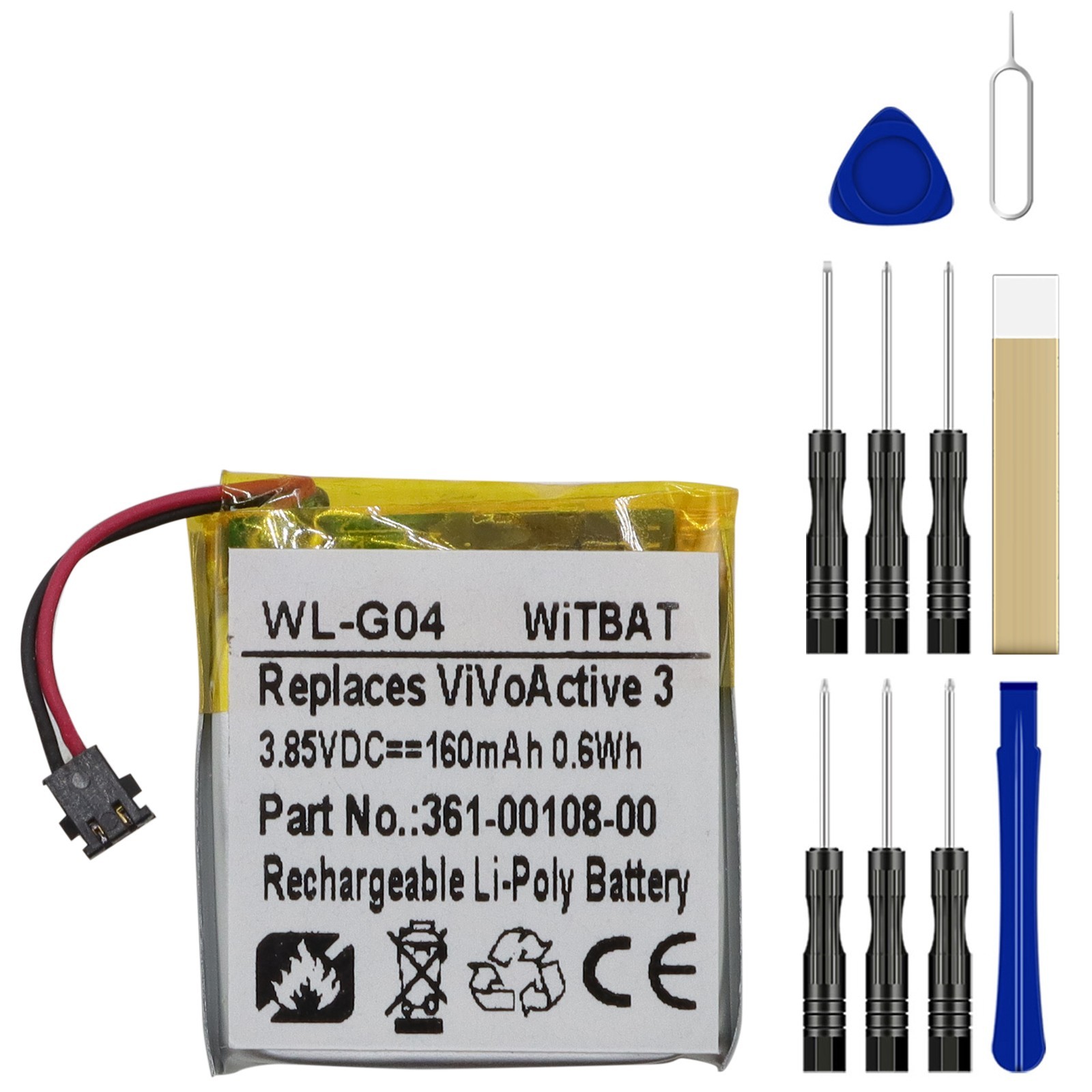 160mAh 361-00108-00 Battery Replacement for Garmin Vivoactive 3 GPS Smartwatch