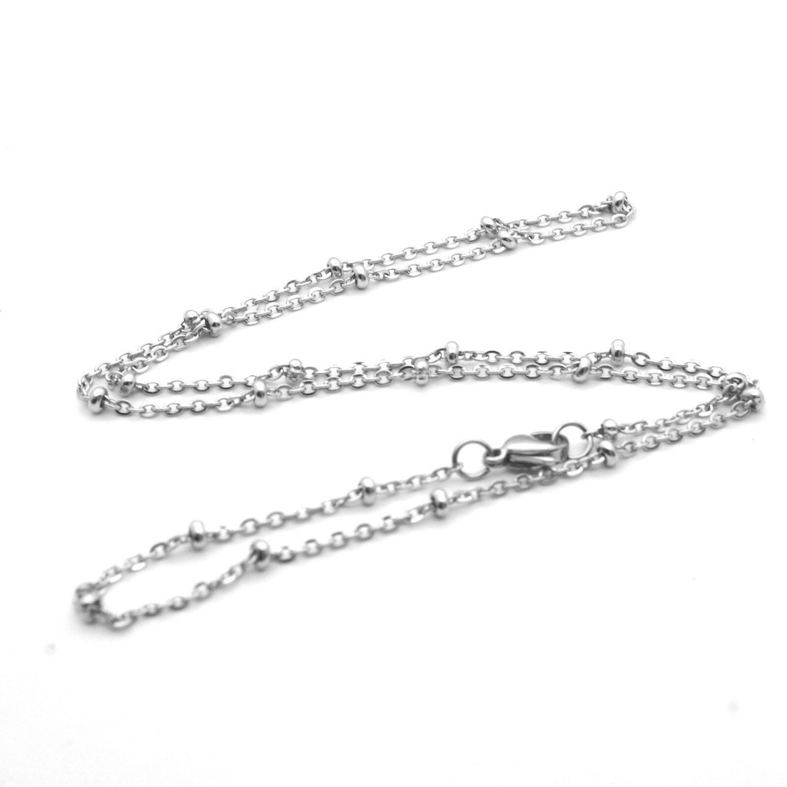 2mm Silver Stainless Steel O-link Pendant Necklace Lobster Clasp Satellite Chain
