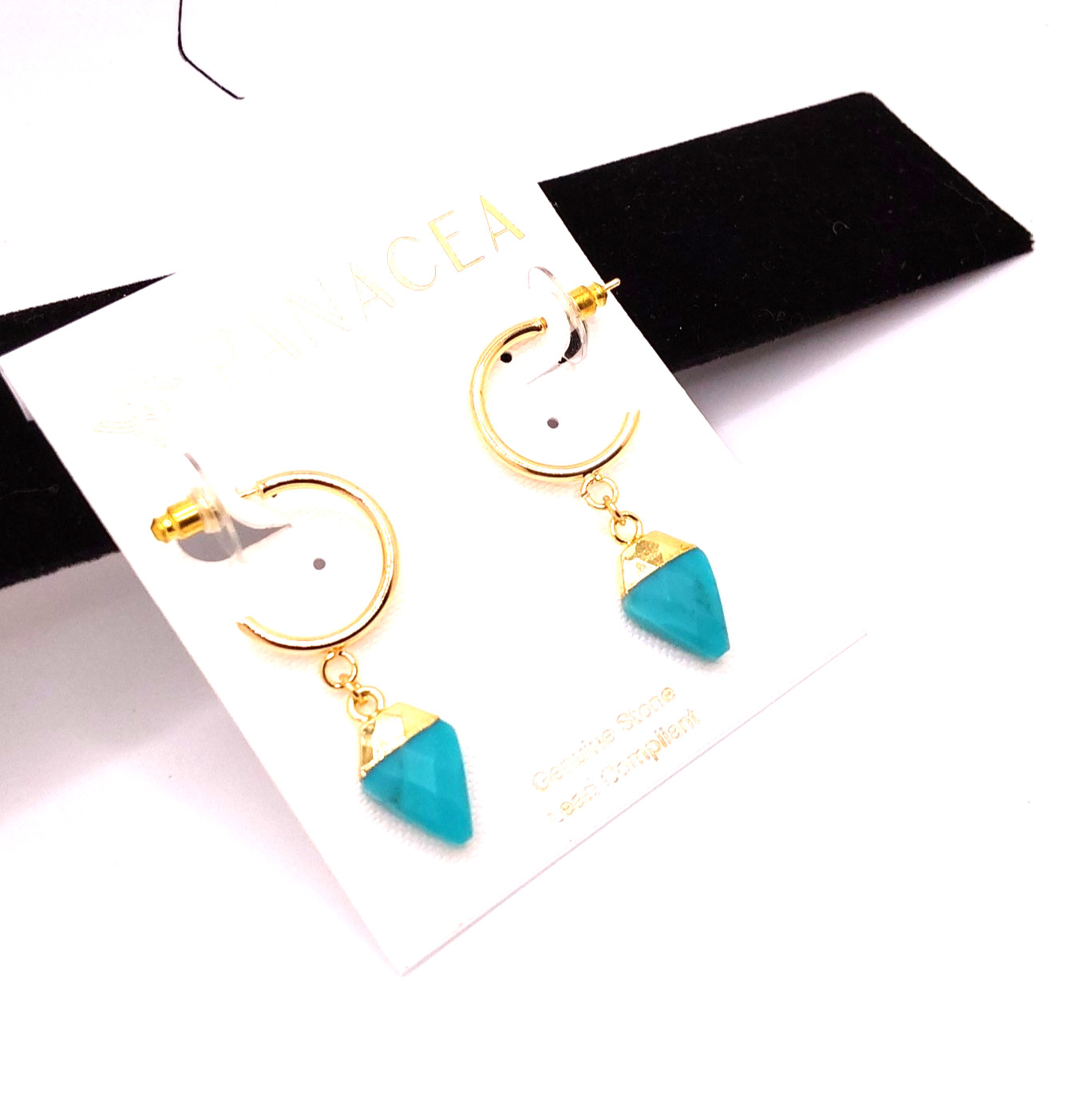 Panacea Elegant Gold-Plated Crescent Hoop Turquoise Drop Pendant Earrings