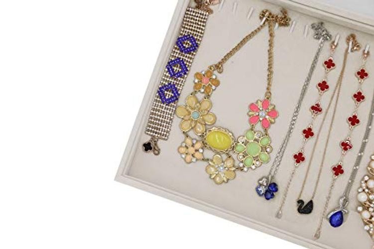Hooks Necklace Organizer Tray, Stackable Jewelry Organizer for Women, 20 Beige