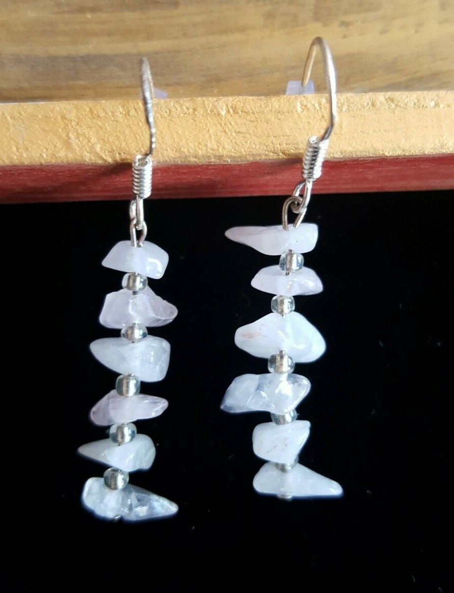 Handmade in USA Pink Quartz Chip Earrings, Gift for her-FREE SHIPPING in USA