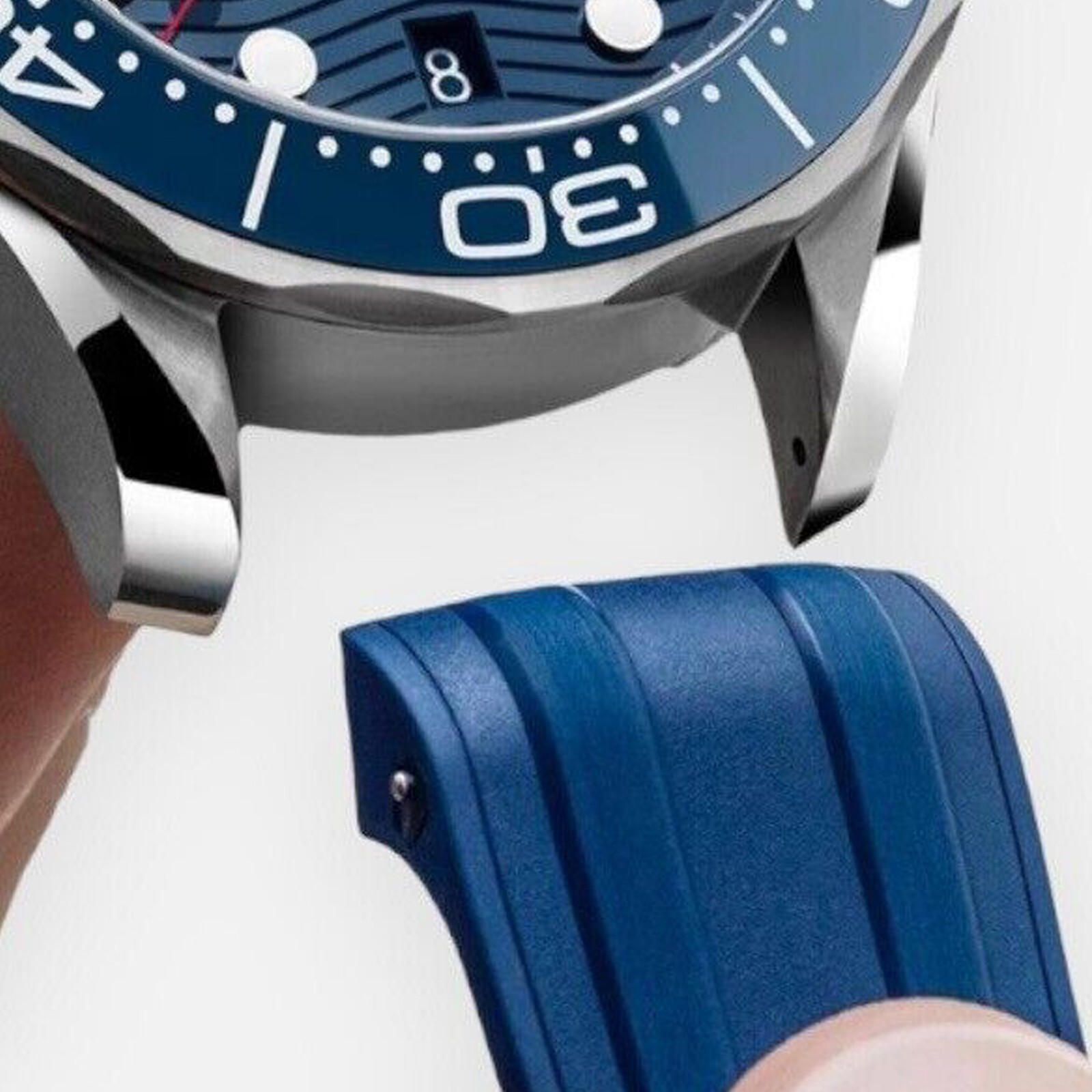 20mm Curved Blue Rubber Silicone Strap for 41mm Omega Seamaster PRO CVZ015753