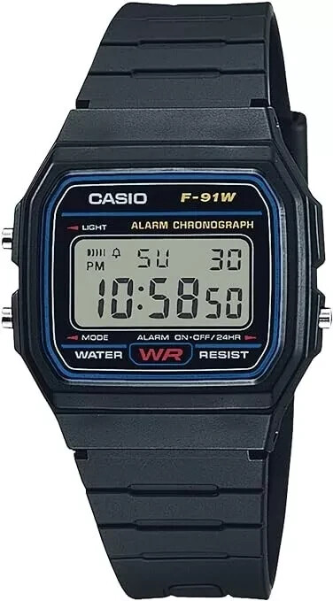 CASIO F-91W-1 Classic Digital Black Resin Chronograph Alarm Sport Watch