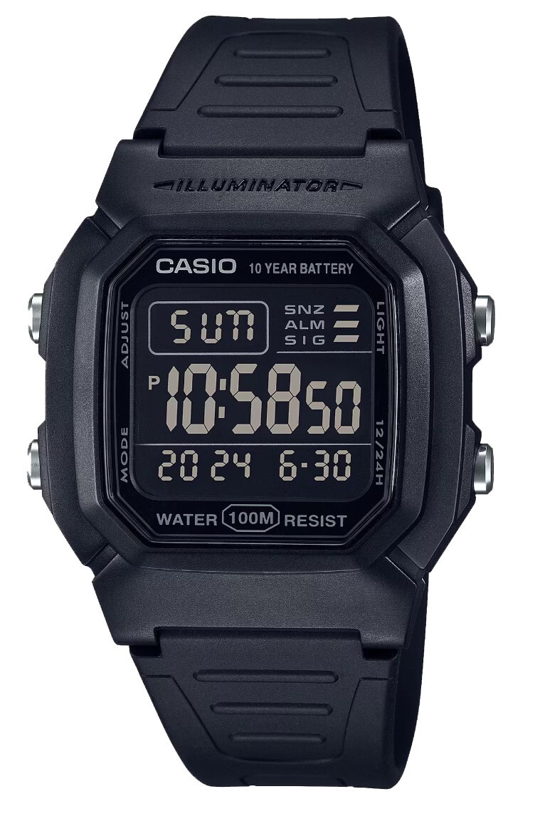 Casio W800H-1BV, Chronograph Watch, 100 Meter, Alarm, Date, 10 Year Battery, NEW