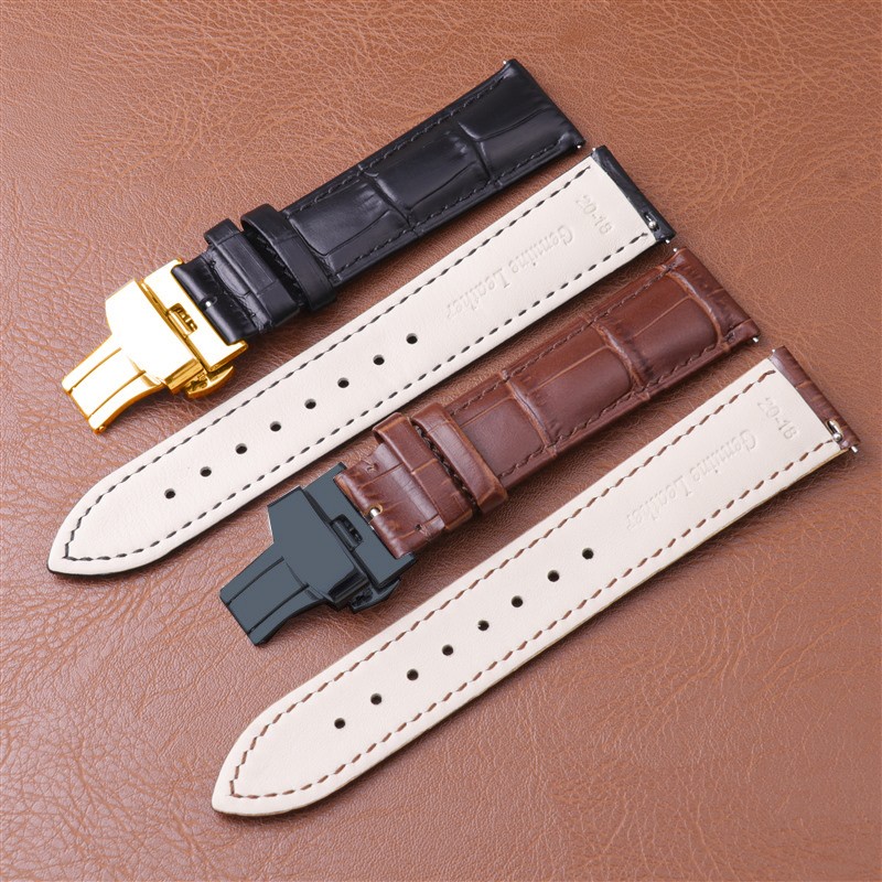 Cowhide Genuine Leather Quick Release Watch Strap Butterfly Buckle Band 12-24mm