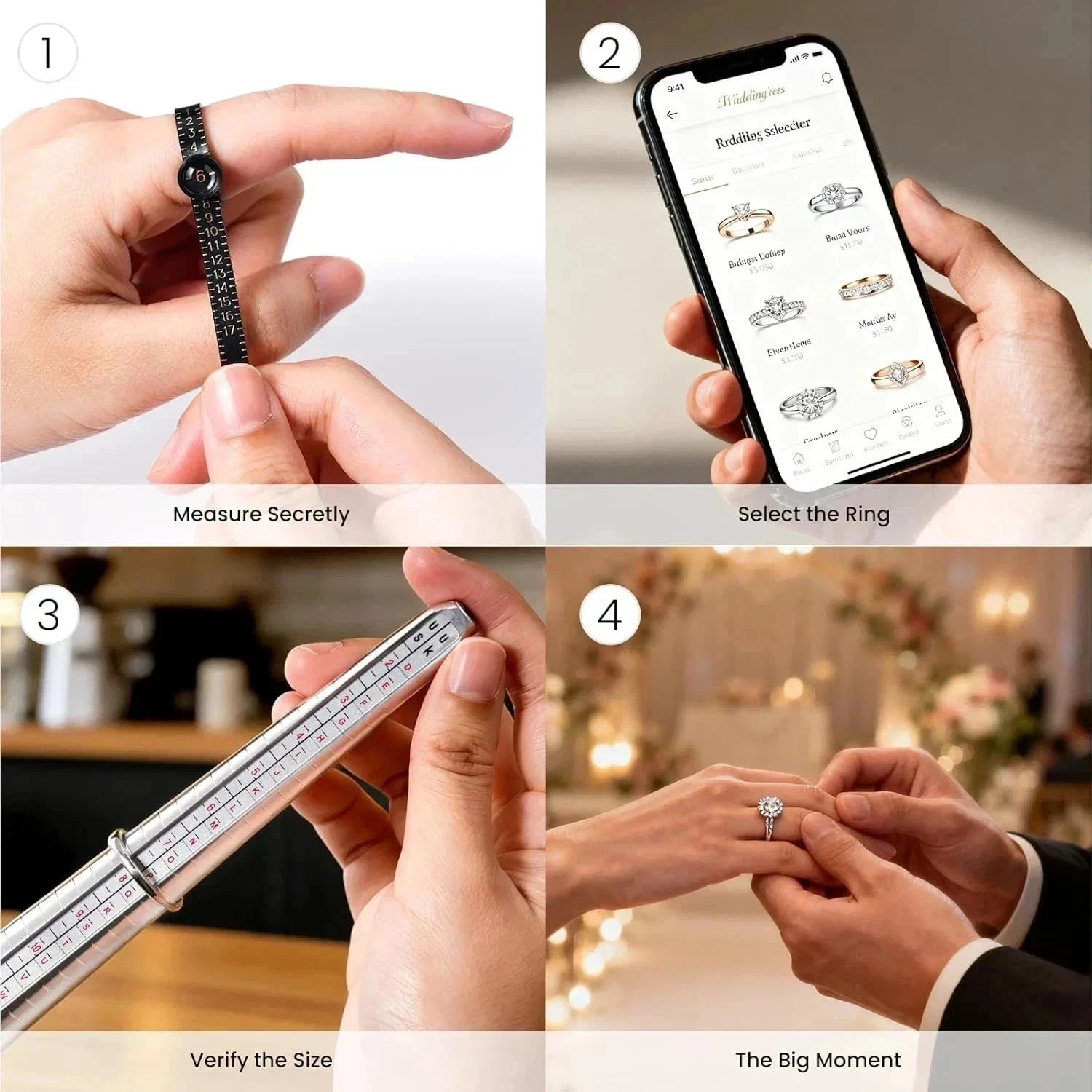 4PCS Ring Sizer 1-17 REIDEA Measuring Jewelry Sizing Tool, Reusable Finger Sizes