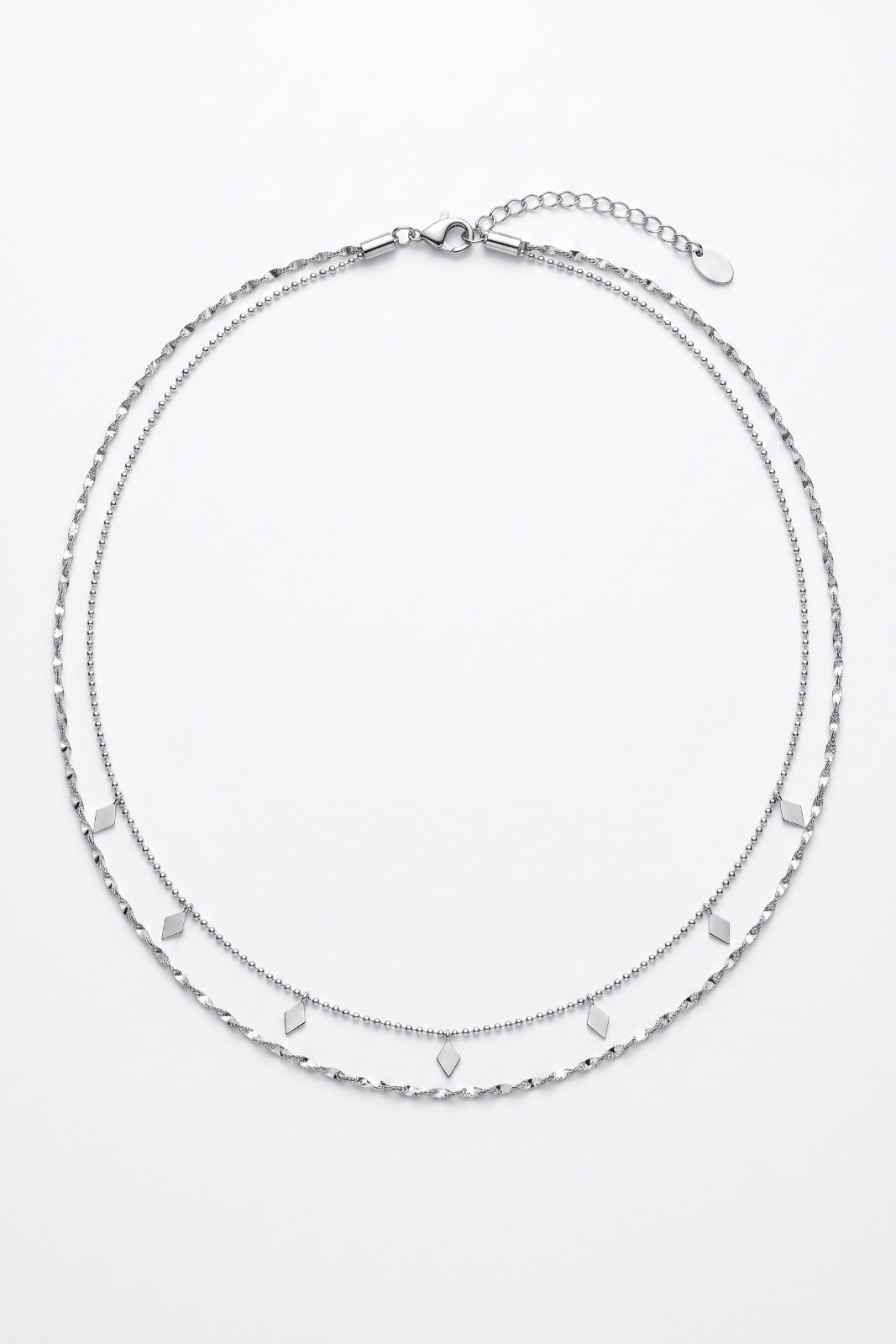 Stainless Steel 18K White Gold Plated Layered Diamond Charm Choker Necklace