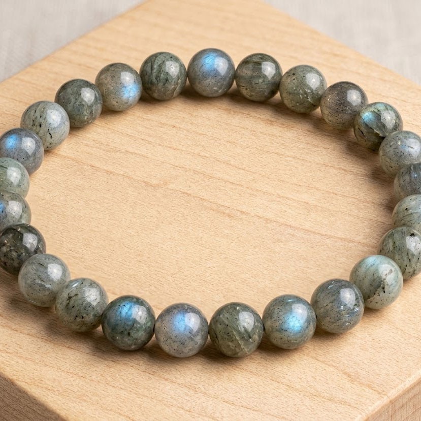 Natural Labradorite 8mm Stretch Beaded Bracelet Healing Crystal Boho Jewelry