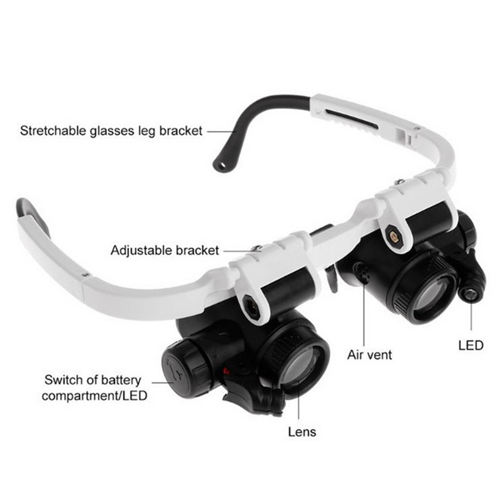 Double Eye Jewelry Watch Repair Magnifier Loupe Glasses With LED Light 8 Lens US