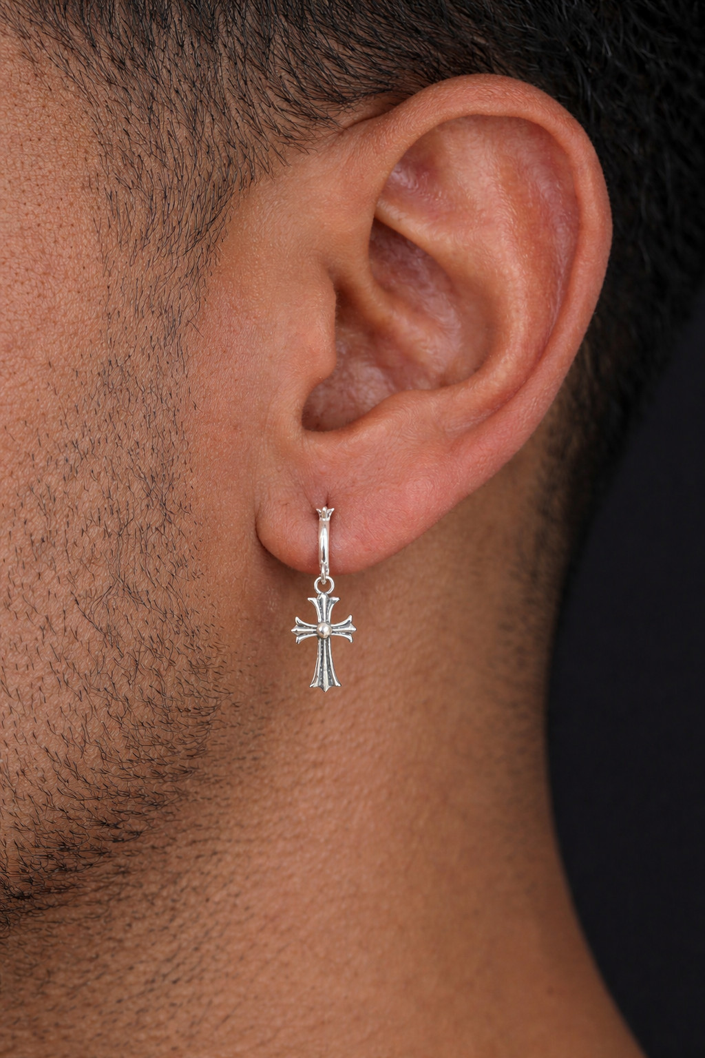 Hearts Chrome Star Earrings Huggie Hoops & Dangle Cross 925 Silver Oxidized