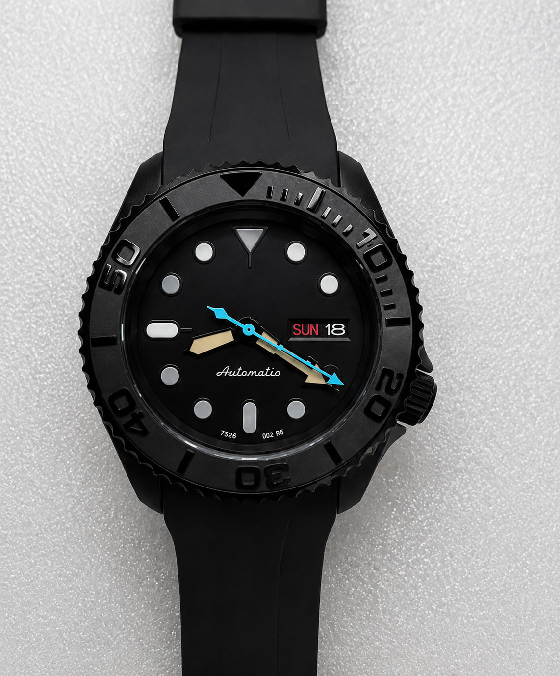 Custom Built – Stealth Black NH36 Automatic Day Date 40mm Rubber Watch