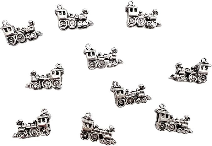 10pc Antiqued Silver Alloy 3D Train Charms Pendants 15x12mm