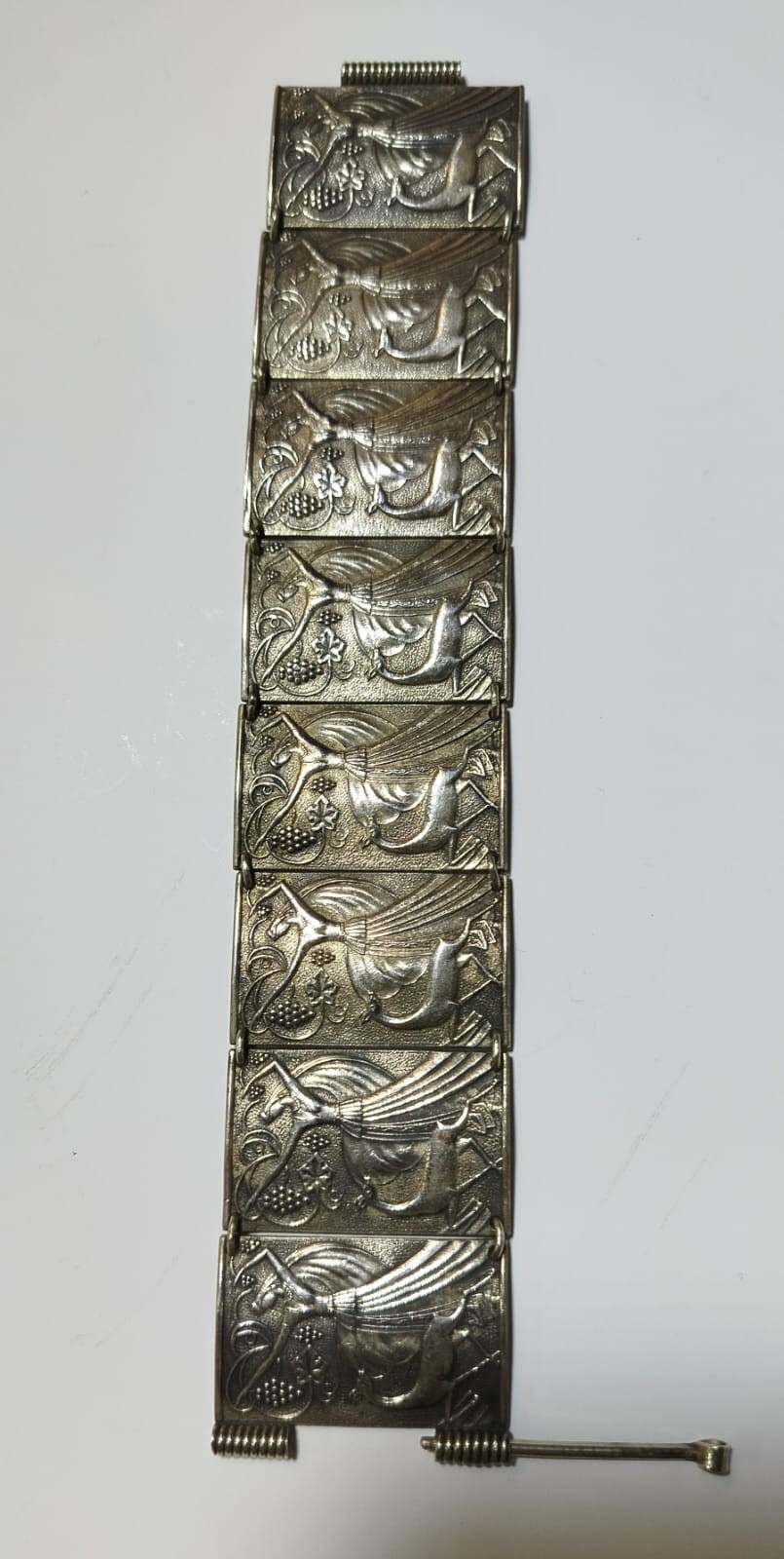 Armenian silver-plated metal bracelet, signed, 8 panels