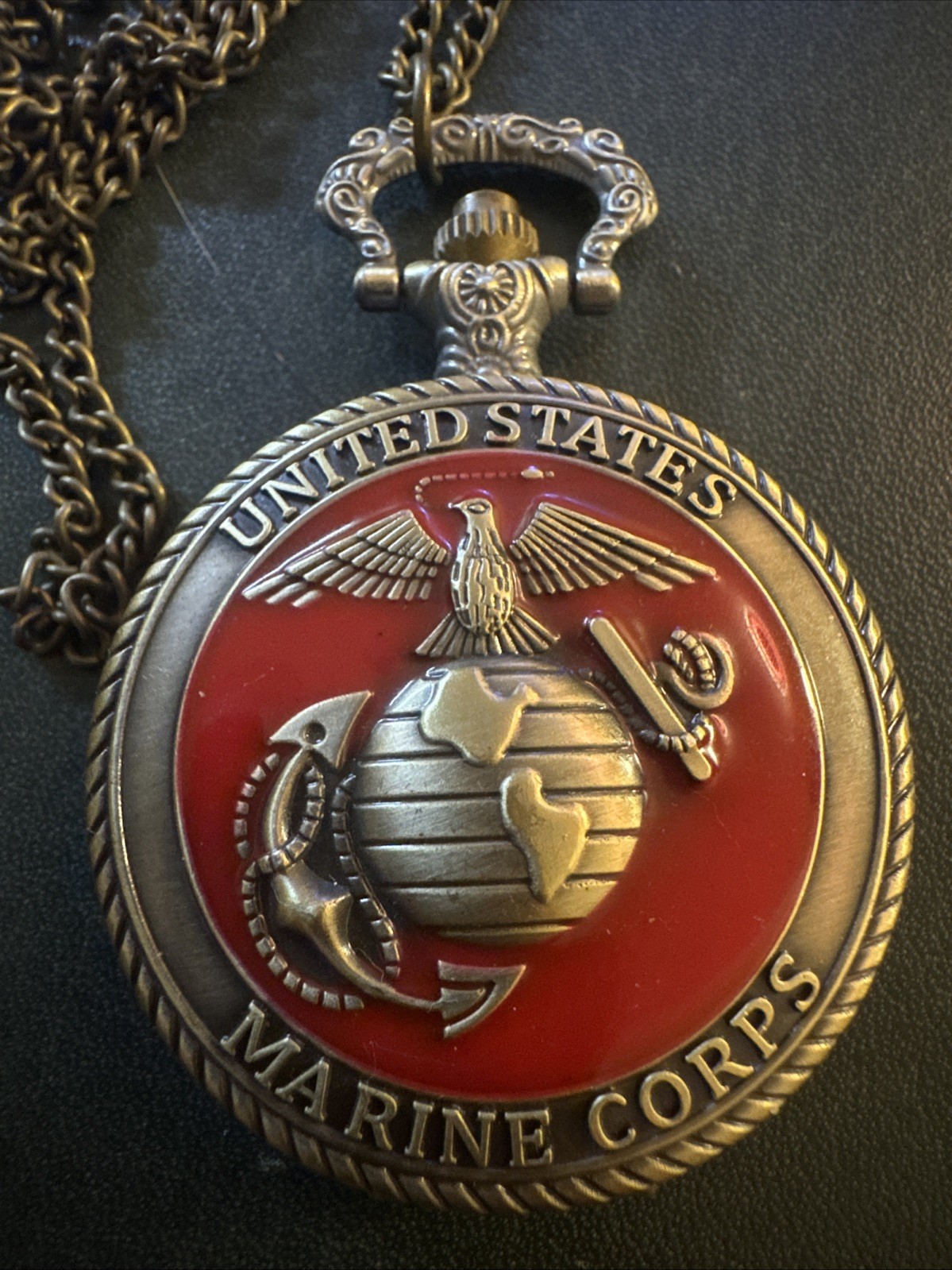 United State Marine Corps Theme Quartz Souvenir Pocket Watch w/ Chain –