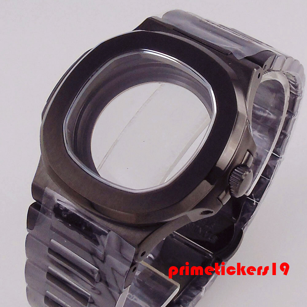 Black Pvd Square Watch Case Bracelet Dial Hands Set Sapphire Fit NH34 NH35 NH36