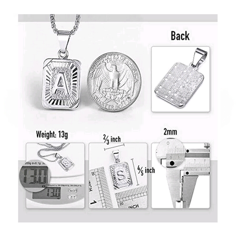 Silver 26 Letters Charm Pendant Necklace White Gold Plated Stainless Steel Chain
