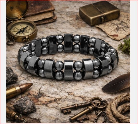 Magnetic Hematite Healing Stretchable Bracelet 2 Line Hematite Therapy Bracelet