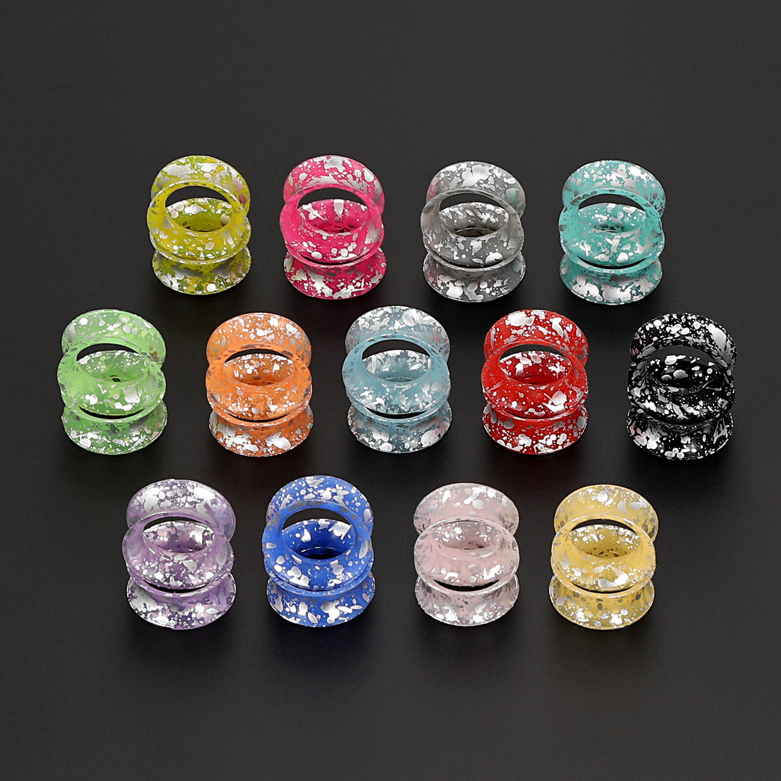 2pcs Soft Silicone Tunnels with Colorful Spots Piercing Jewelry Gauges 2g-1 inch