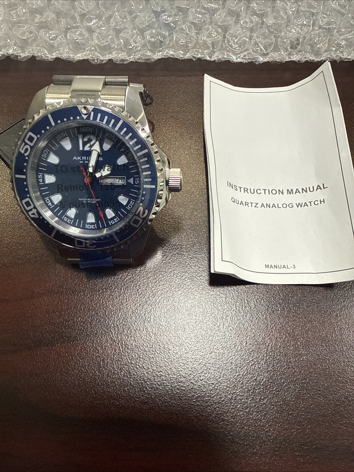 Akribos XXIV Mens Quartz Blue Dial Day/Date Diver 50m SS Bracelet 47mm