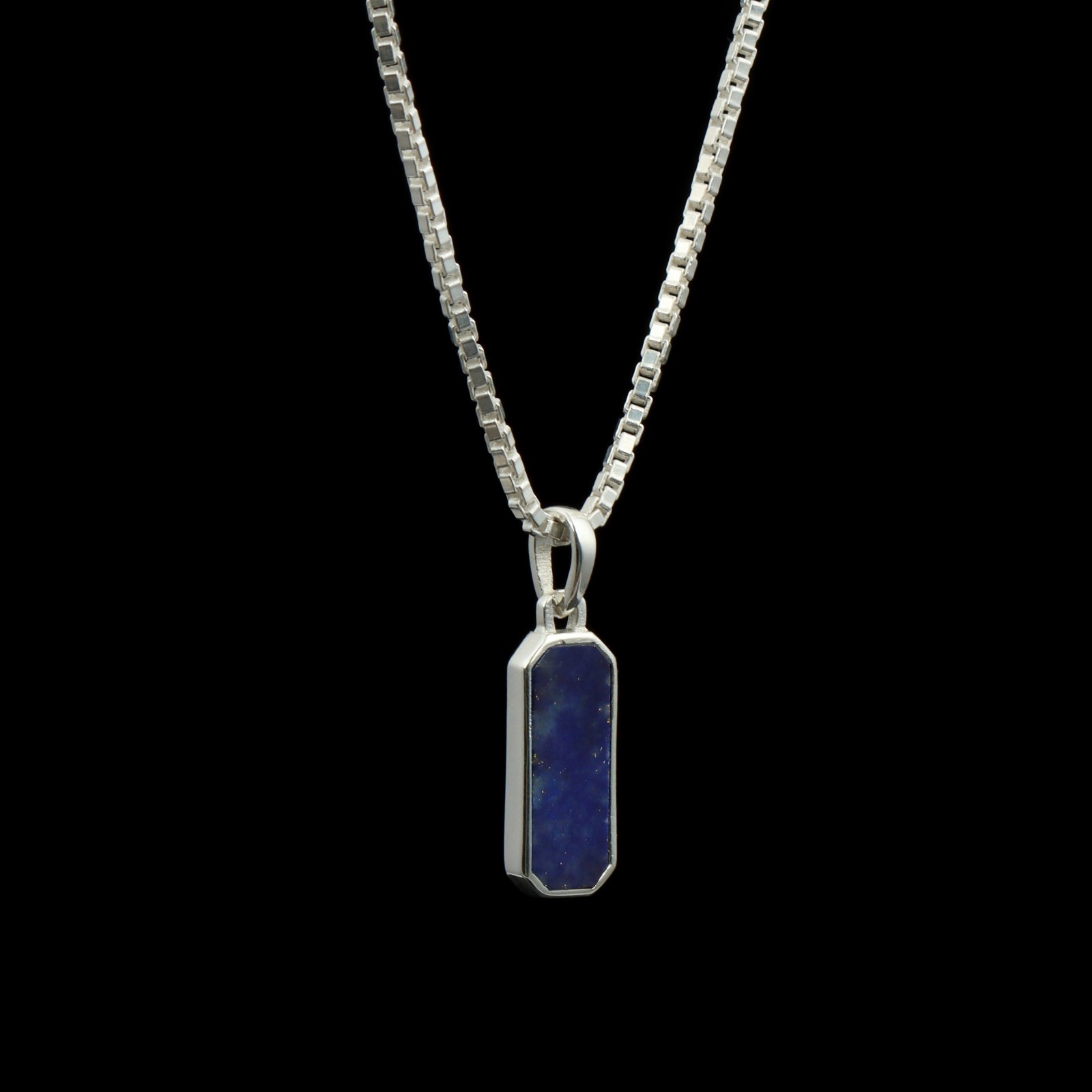 Rectangular Lapis Lazuli Pendant in Polished 925 Sterling Silver Jewelry Gift