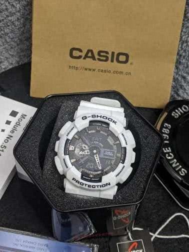 Casio G-Shock GA110 Analog Digital Sports White Resin Dual Display Watch W/Box
