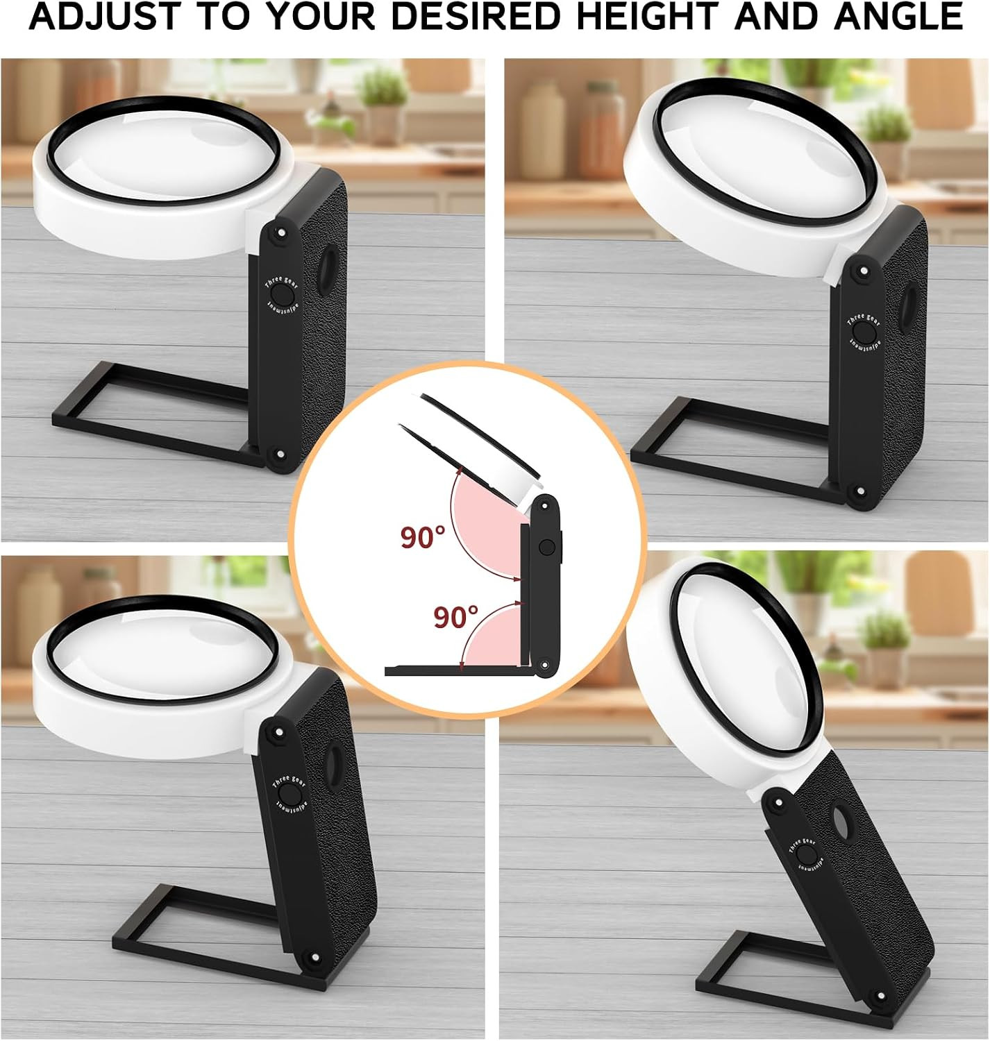 50X Magnifying Glass with Light and Stand, Foldable Handheld Magnifying Glass