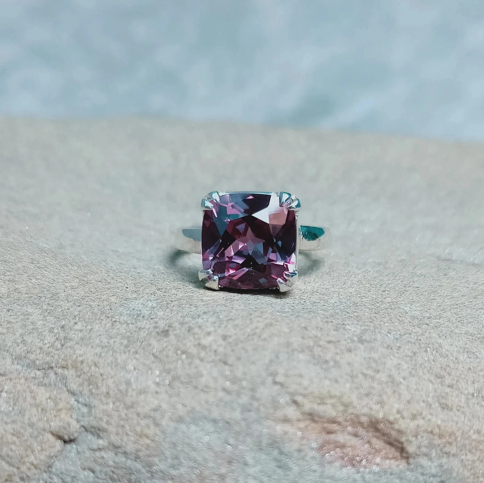 Certified 7 Ct Natural Alexandrite Cushion Gemstone Ring 925 Silver Ring size 8