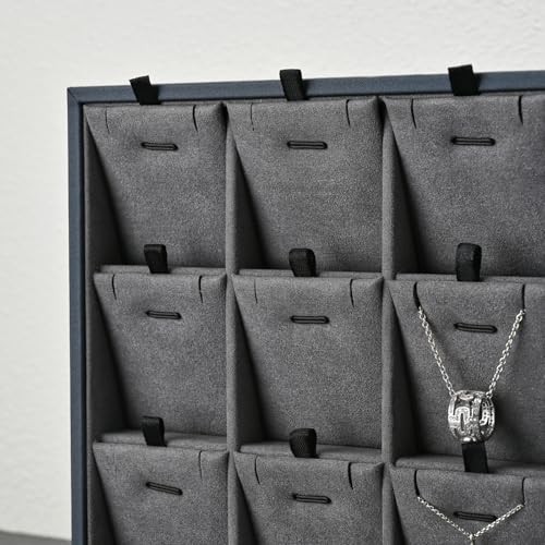 Grey Microfiber Jewelry Display Tray 24 Grids Pendant 24 Grid with Insert