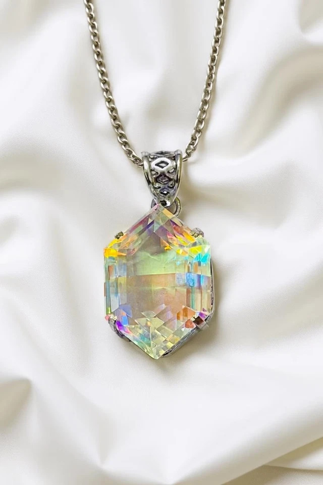 110 Ct GIE Natural Bi-Color Mystic Fancy Cut 925 Solid Silver Pendant Gemstone