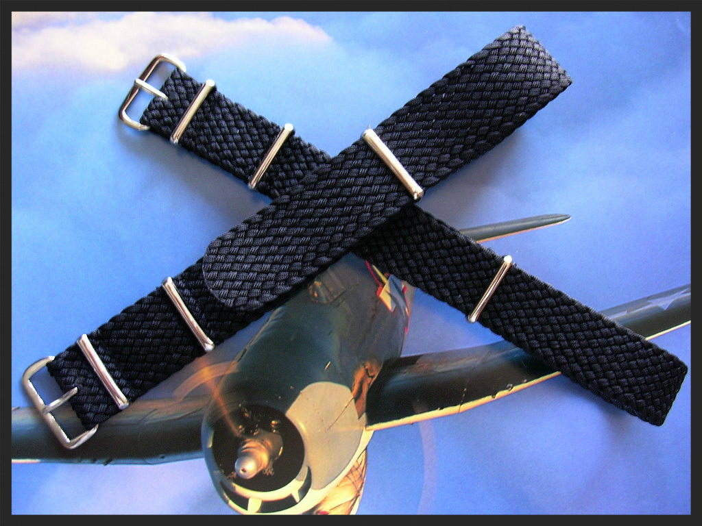 20mm Black Woven Braided nylon SS NATO G10 ® watch band military strap IW SUISSE