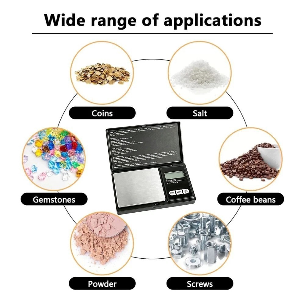 Digital Scale 500g x 0.1g Jewelry Gold Silver Coin Gram Pocket Size Grain-Black
