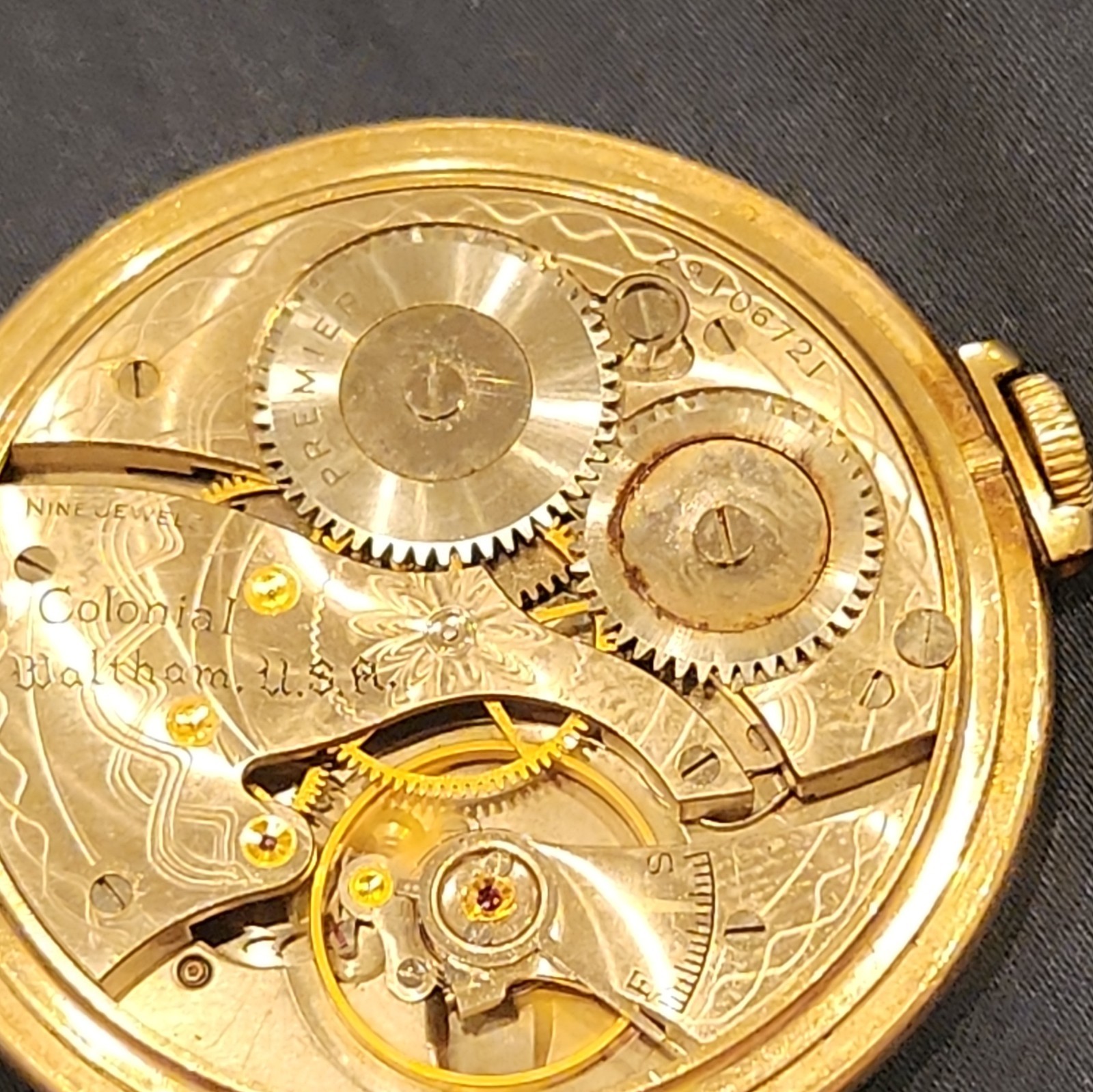 Waltham Premier Pocket Watch 10k Rolled Gold Running