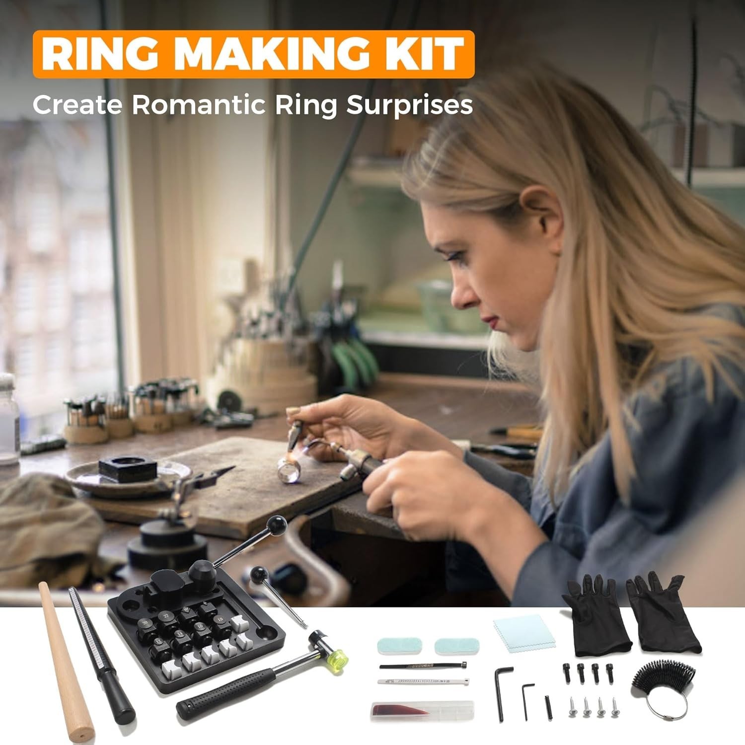 14PC Ring Bending Tool Kit with Bender & Nylon Dies for Spoon Rings