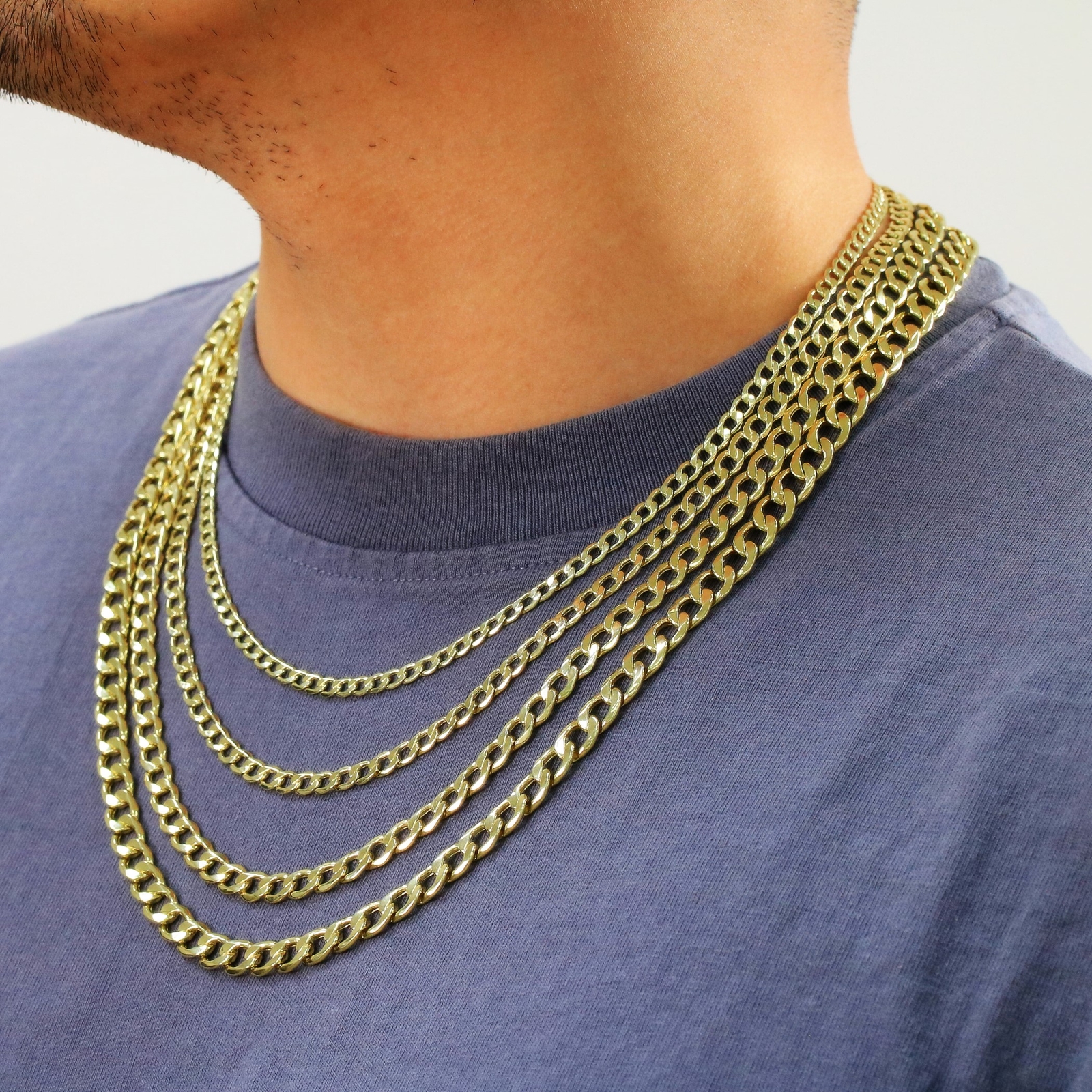 10K Yellow Gold 2mm-7.5mm Curb Cuban Chain Link Necklace or Bracelet 7″-30″
