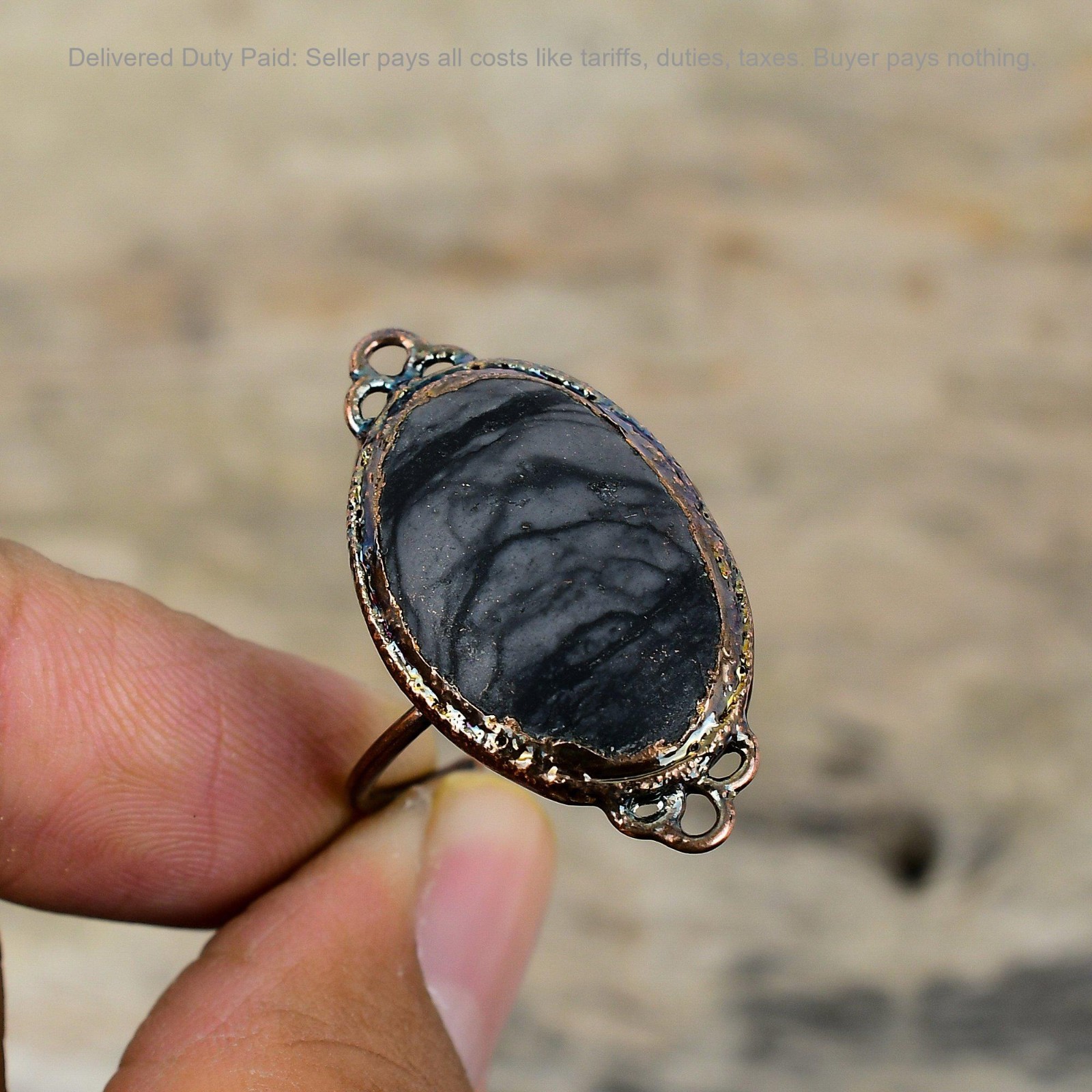 Picasso Jasper Stone Copper Promise Statement Electroformed Art Deco Sister Ring