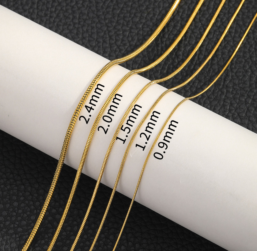 Stainless Steel Silver Gold Black Round Snake Chain Necklace Women Men 16-30”