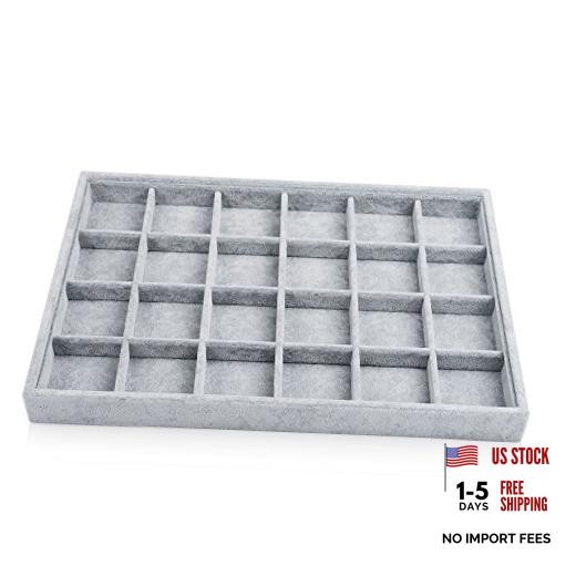 24 Grid Ice Velvet Jewelry Drawer Organizer Tray Stackable 24 Grid Tray