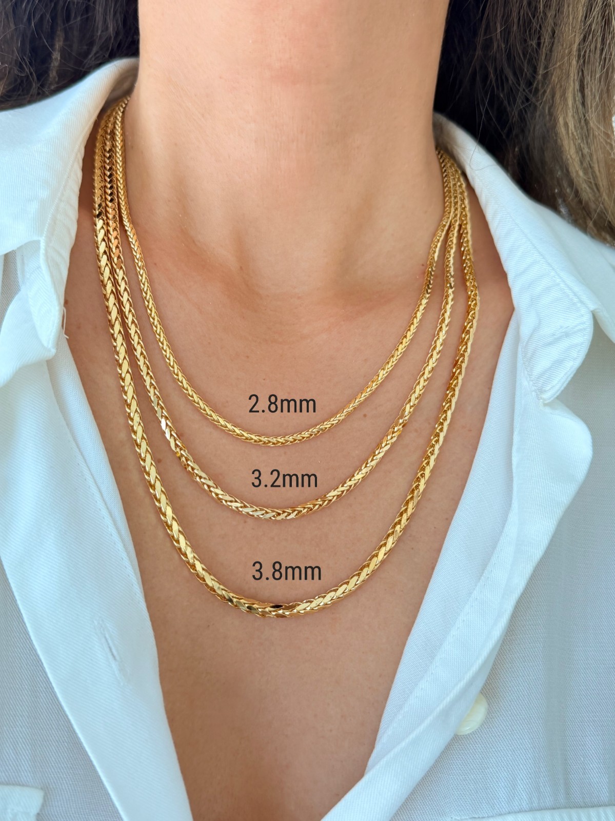 Wheat Palm Foxtail Chain 14K Real Gold Diamond Cut Spiga Necklace Men Women