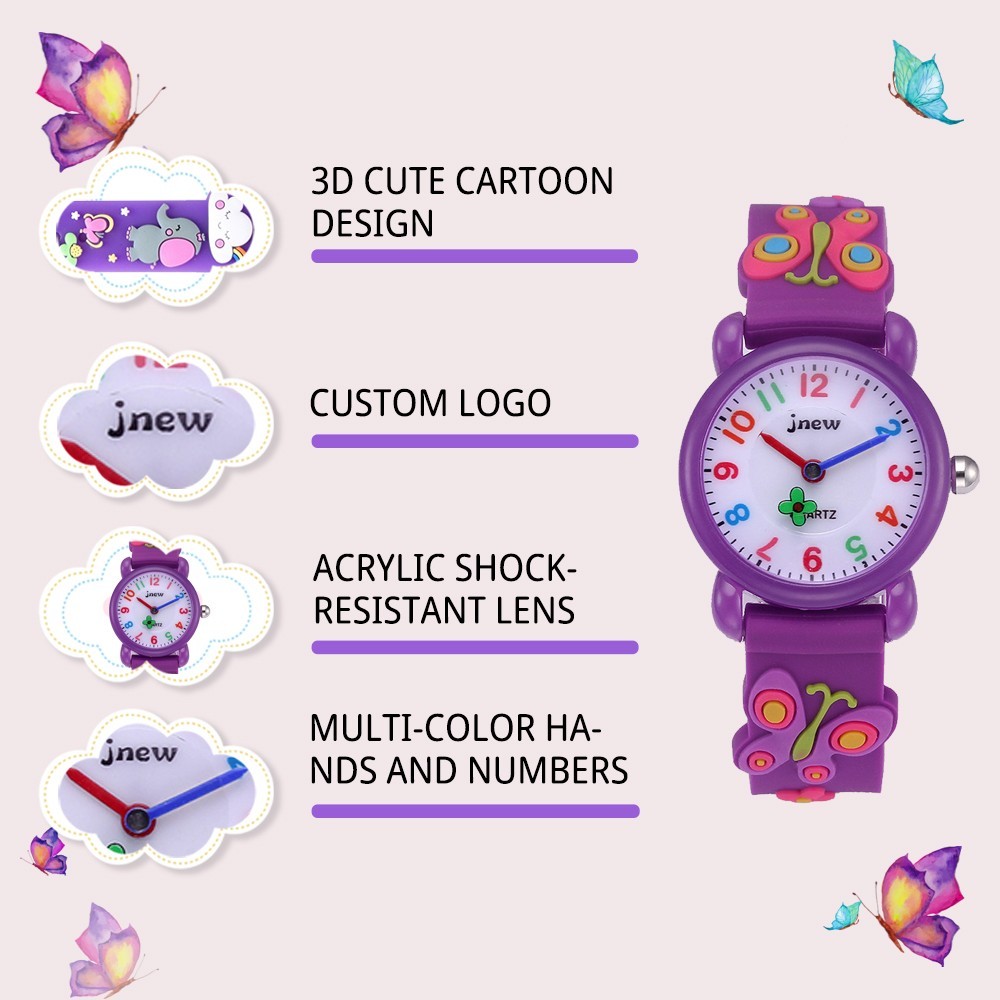 Kids Watches 3D Cartoon Butterfly with Silicone Band Boys and Girls