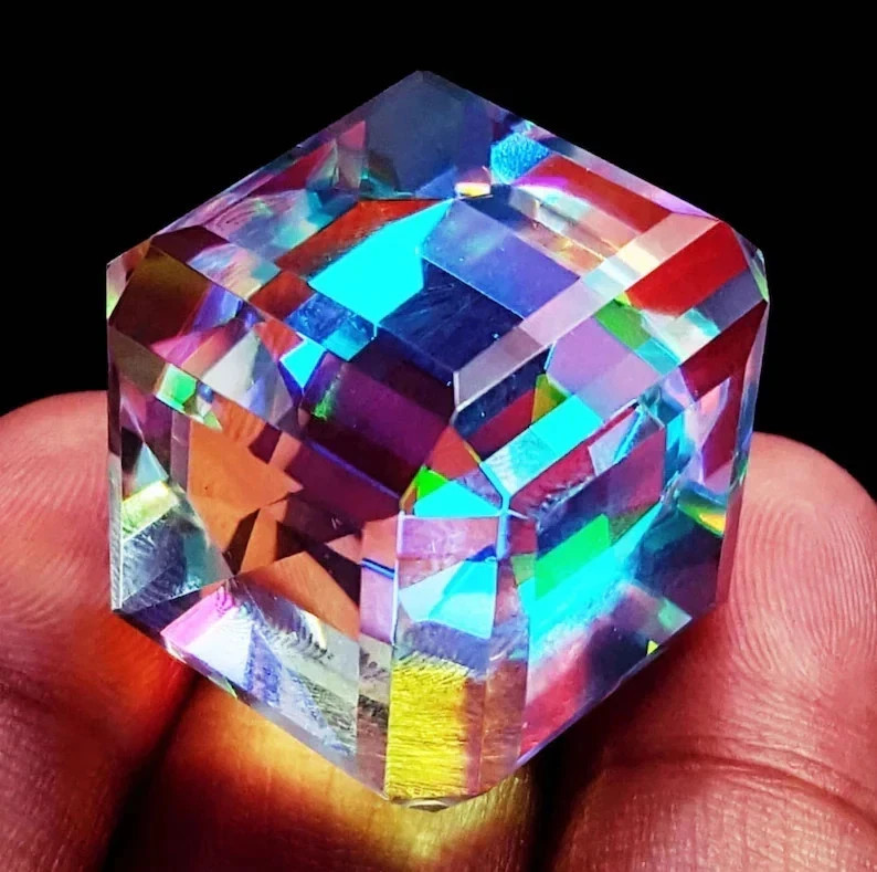 101 CT Rainbow Color Mystic Topaz Cube Cut Stunning Certified Loose Gemstone