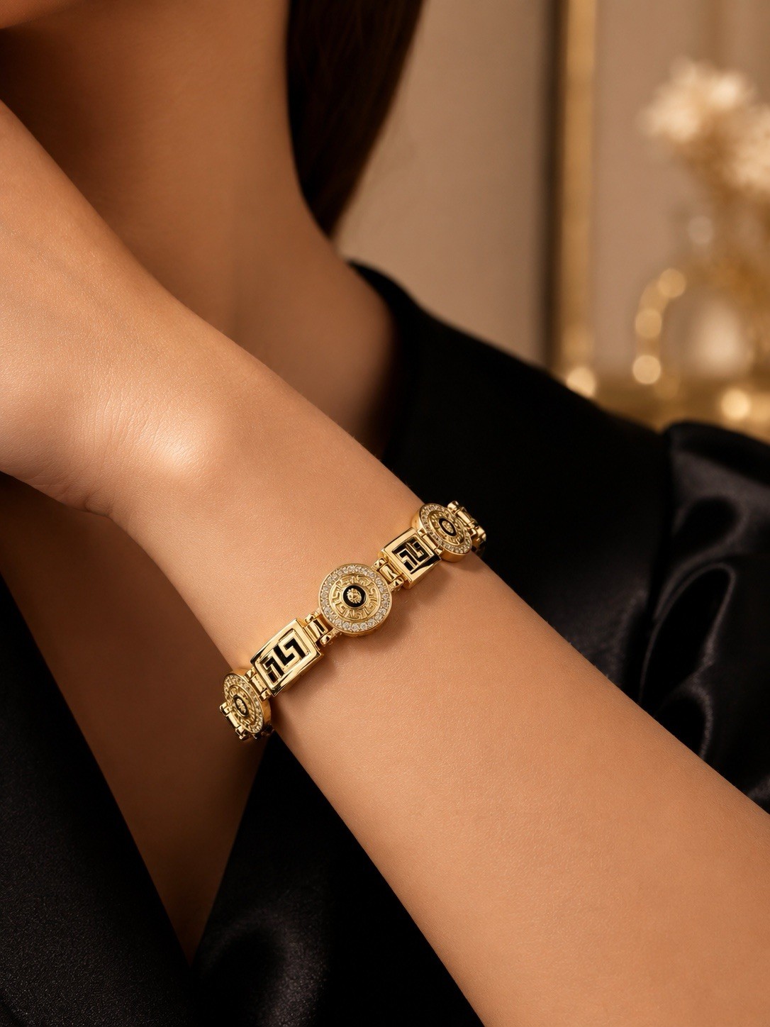 Top quality None tarnish none fade Gold Tone Greek Key Link Chain Bracelet,