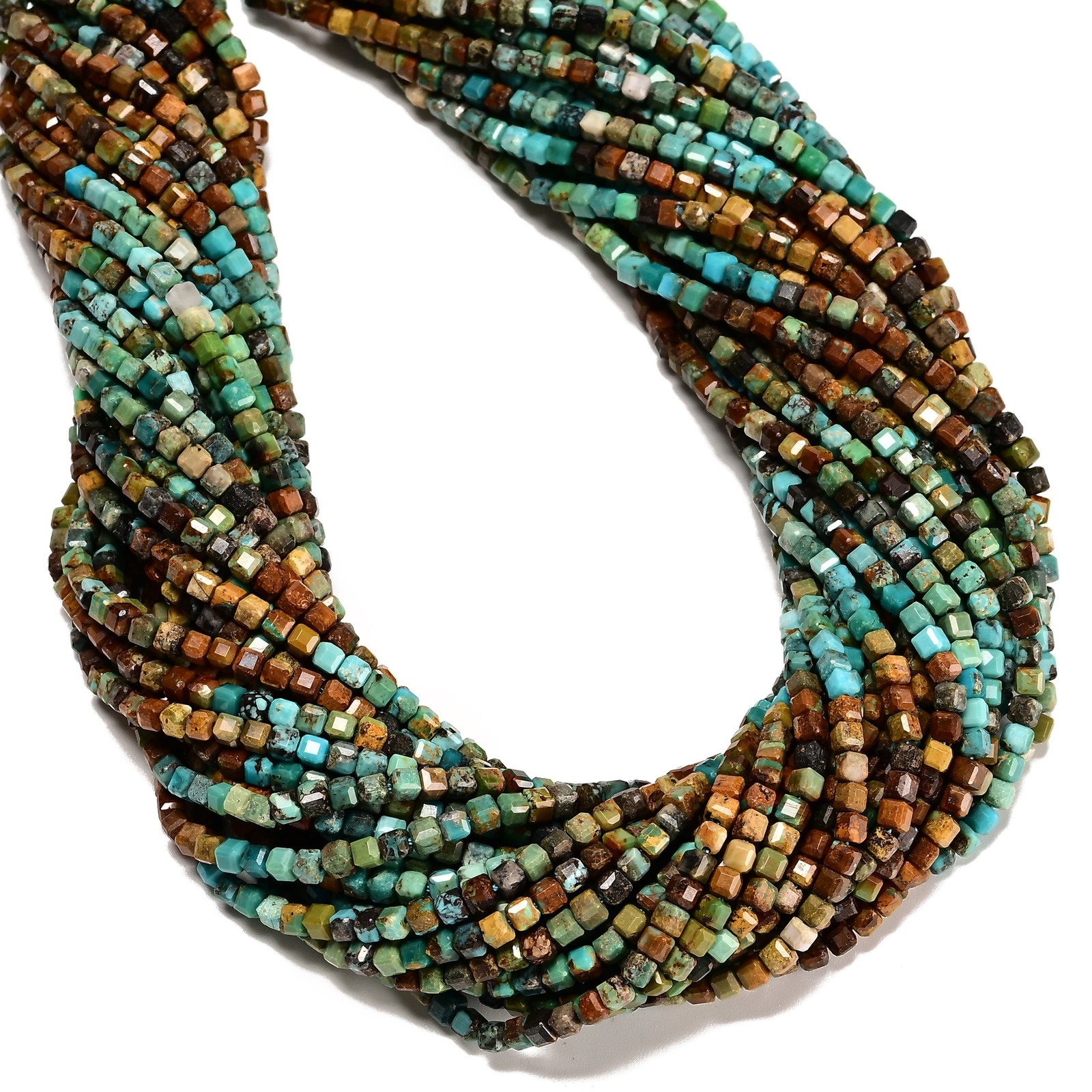 Gradient Natural Turquoise Faceted Cube Beads Size 3mm 15.5″ Strand