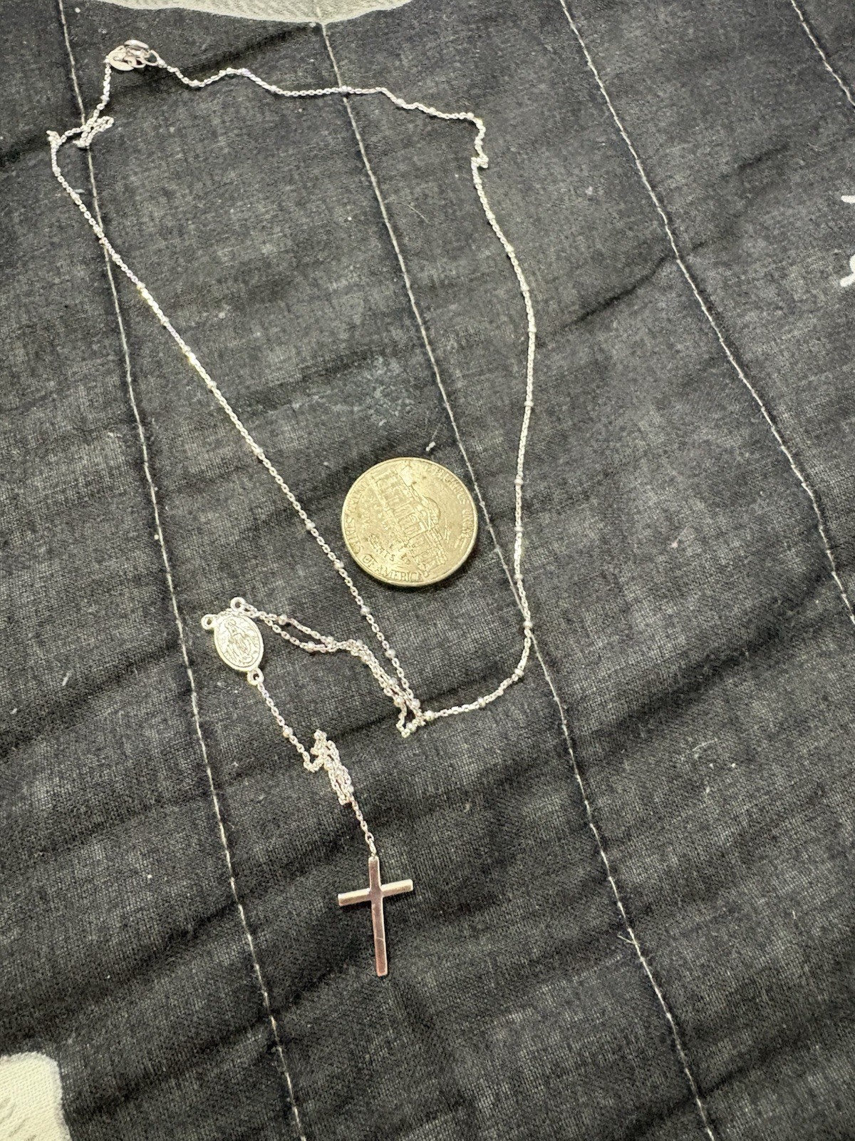 Silver Rosary Necklace with Cross and Miraculous Medal sterling silver 925