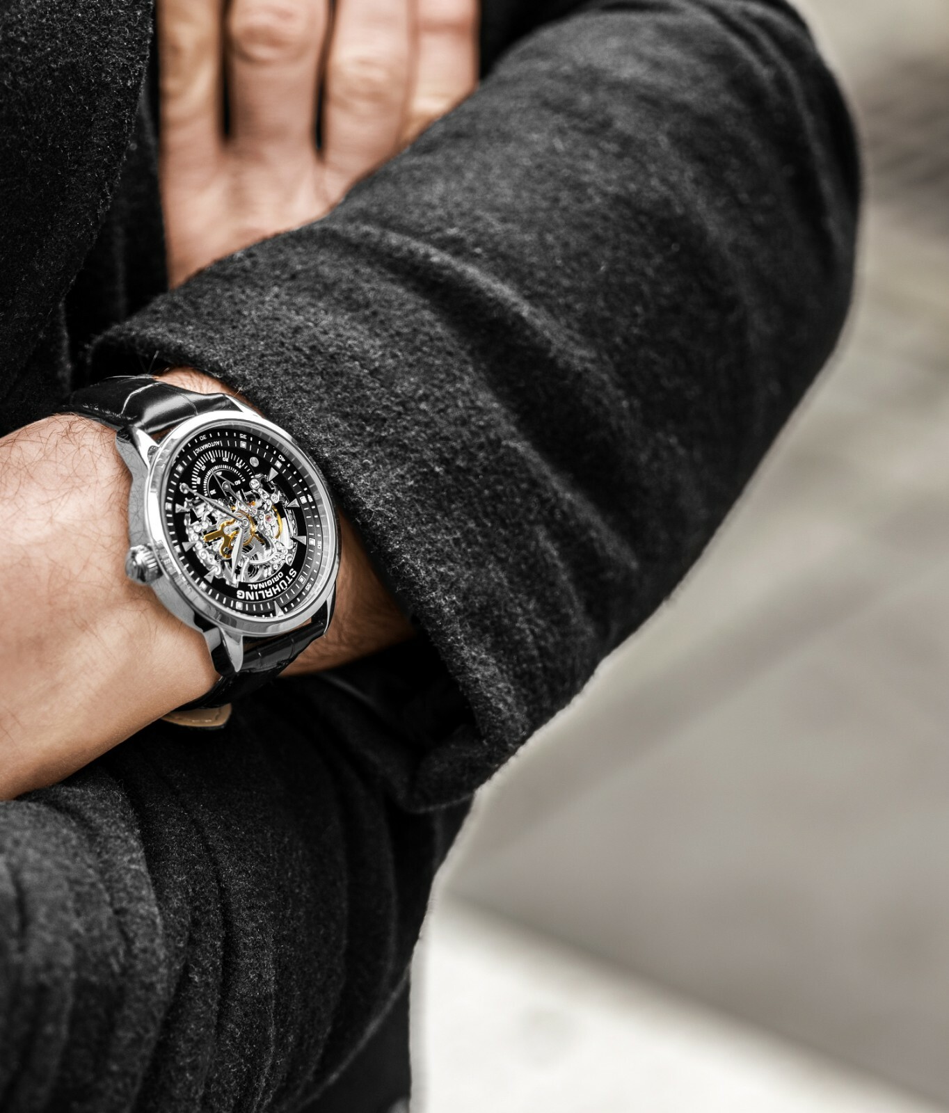 Stuhrling Executive Automatic Skeleton Men’s Self Wind Leather Strap Watch