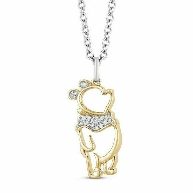0.15Ct Round Simulated Diamond Pooh Pendant 18″ Necklace 14k Yellow Gold Plated