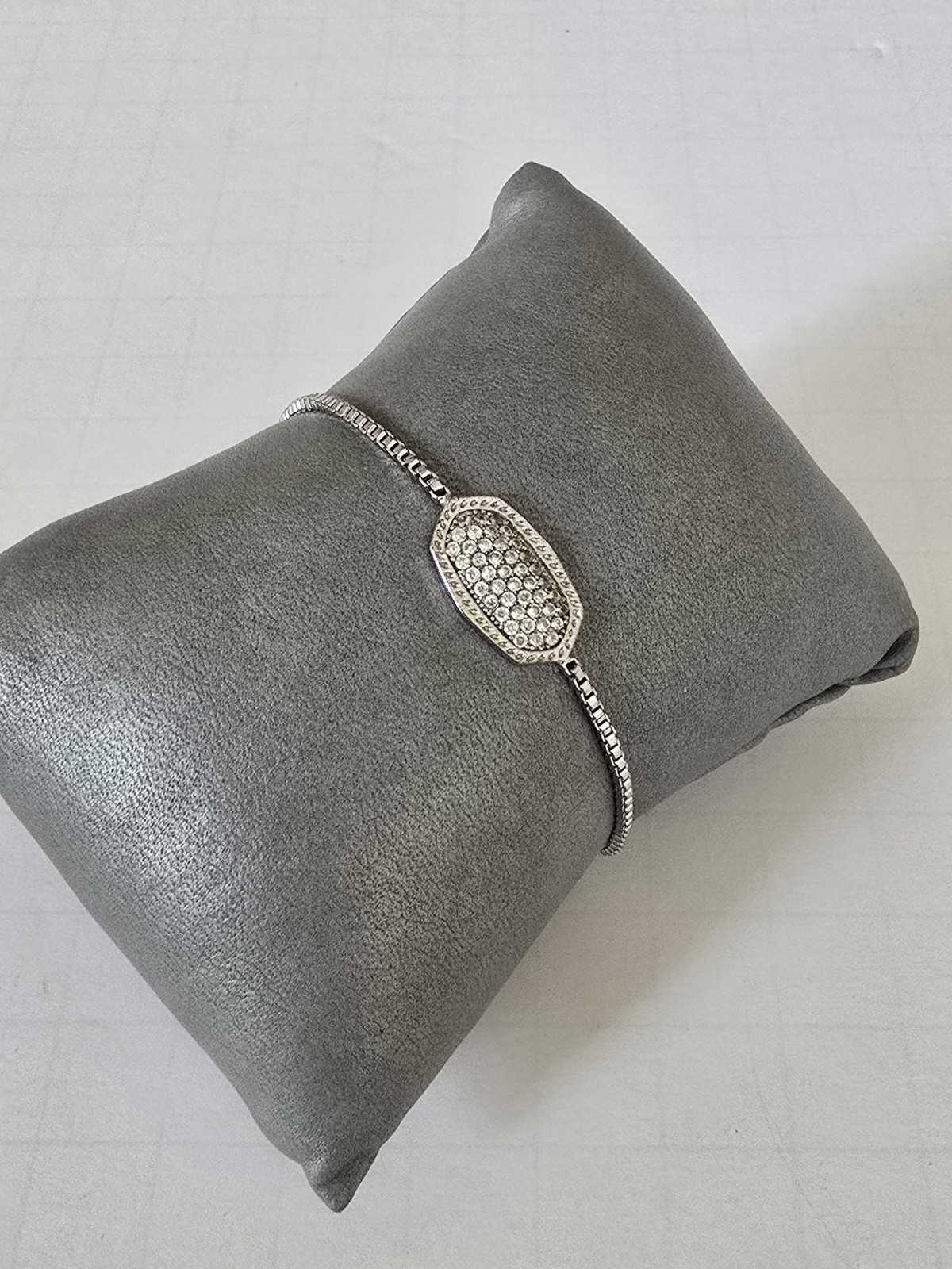 Clear Crystal Pave Charm Silver Tone Slide Closure Adjustable Bolo Bracelet