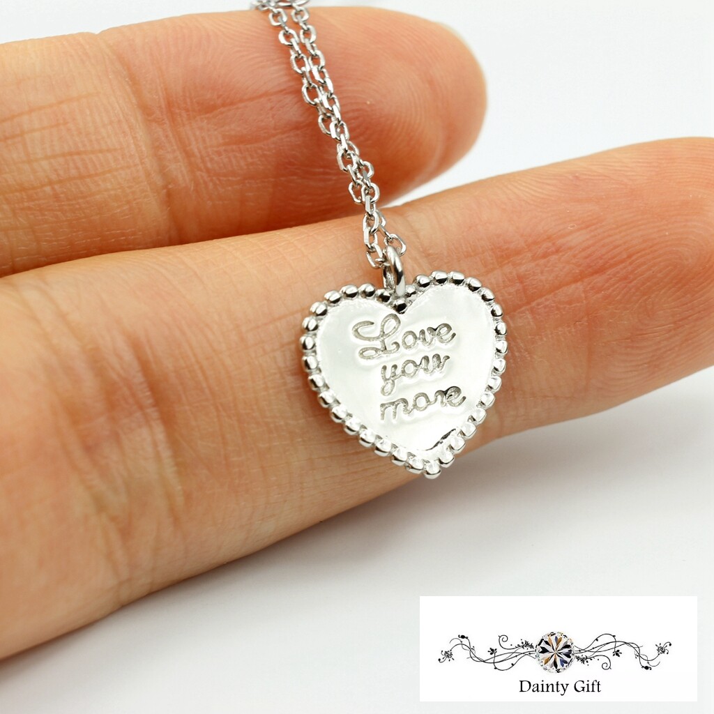 Fashion Women Love You More Gold Heart 925 Sterling Silver Necklace 15.75-17.5″