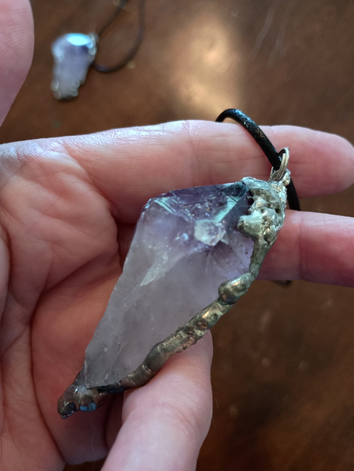 Amethyst Phantom Pendant, Handmade In USA With Free Form Lead Free Alloy
